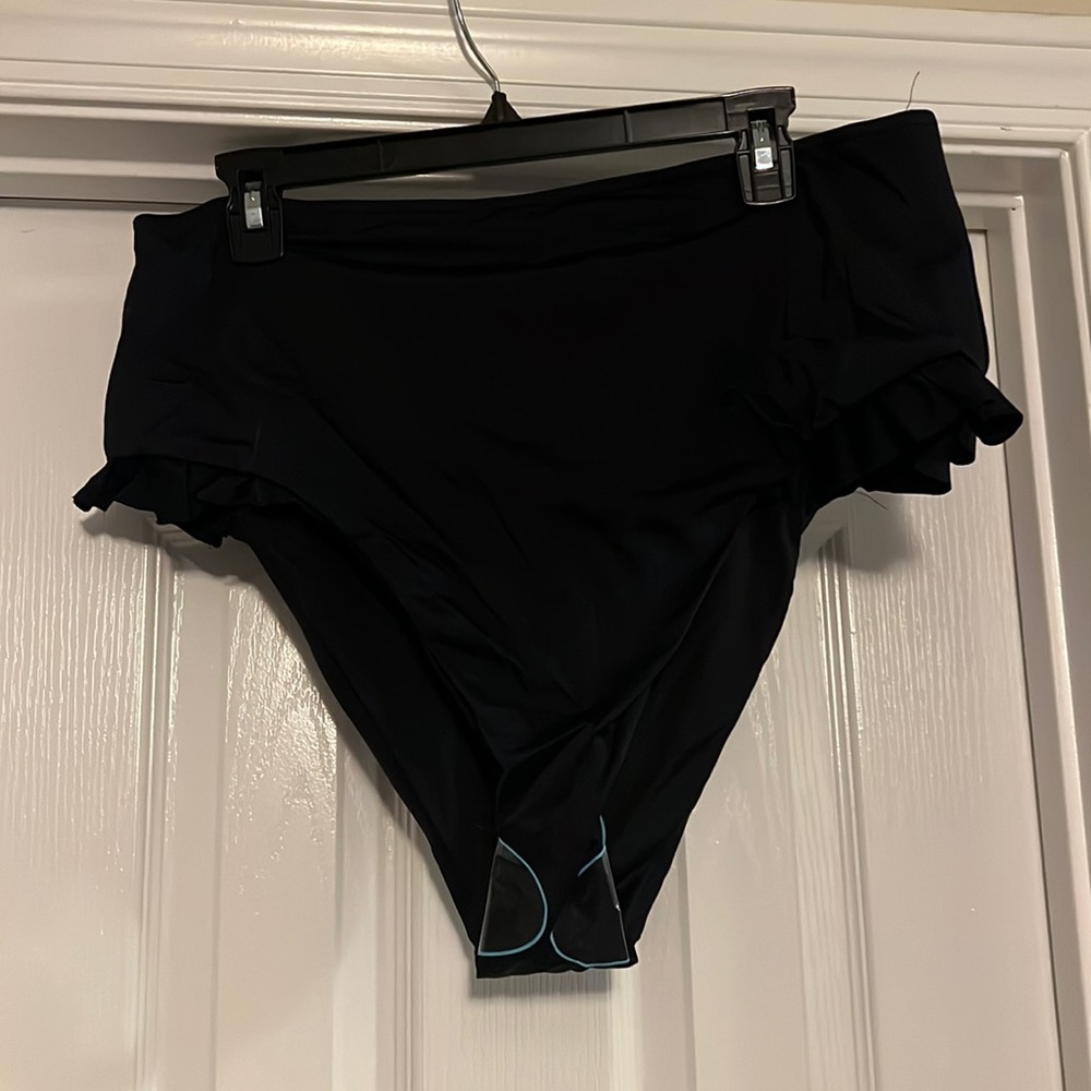High cut high waist black bikini bottom with ruffles